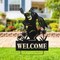 Set of 2 30"H Multi-functional 2-in-1 Metal Rabbit Silhouette with Welcome Sign Garden Yardstake, Wall Decor (KD)